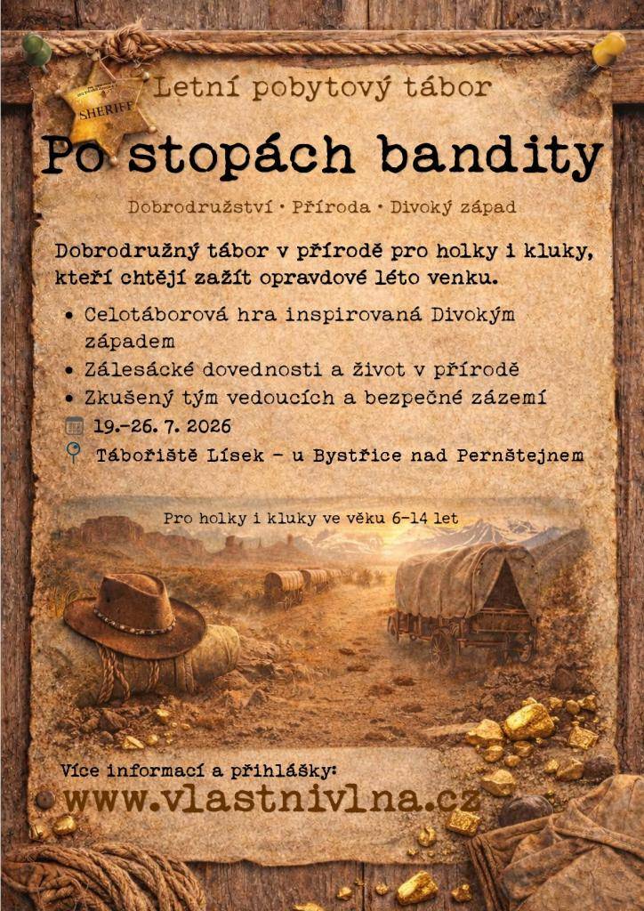 Letní pobytový tábor pro děti ve věku 6 – 14 let u obce Lísek v kraji Vysočina. Tábor připravuje tým rodičů a vedoucích, kteří dbají nejen na program, ale i na bezpečí, pohodu dětí a kvalitní stravu. Čeká je týden v přírodě plný her, dobrodružství, kamarádství a táborových dovedností.