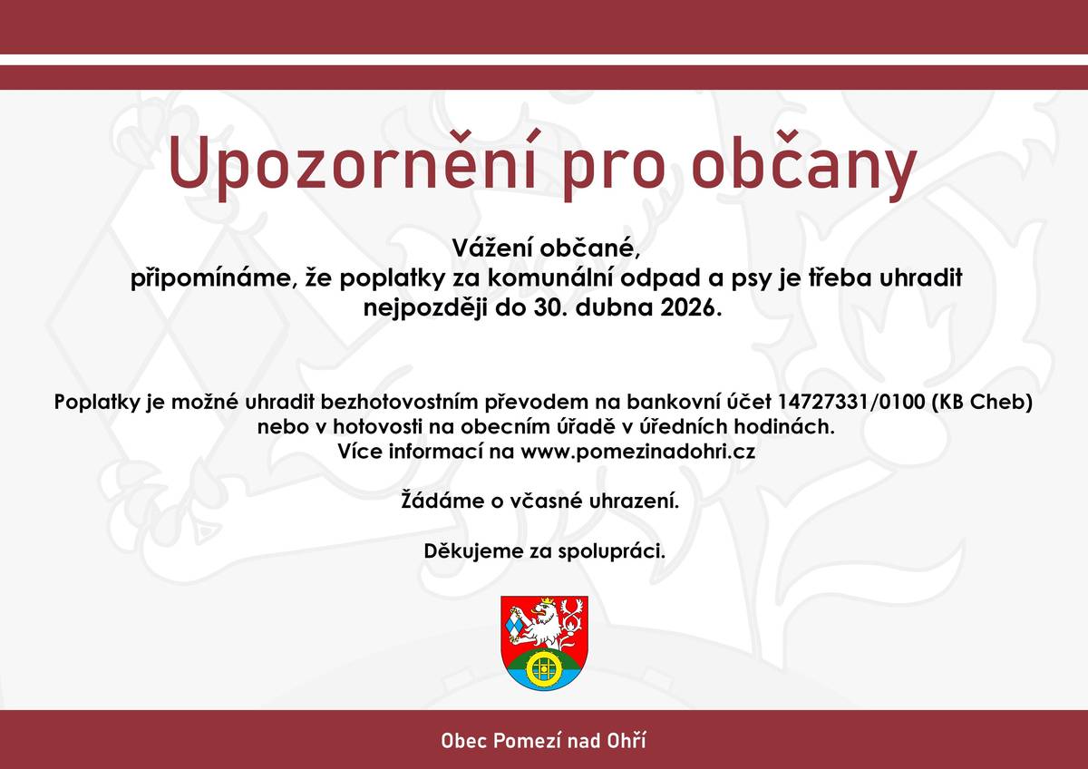 Splatnost místních poplatků do 30. 4. 2026