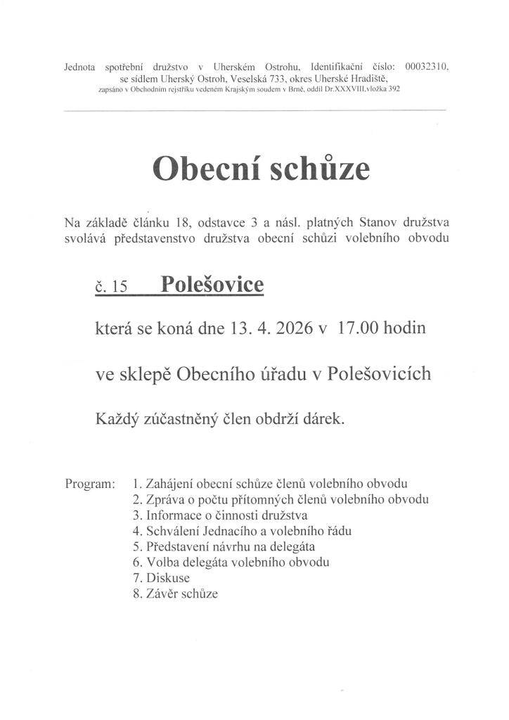 prodej drůbeže, pozvánka na obecní schůzi Jednoty COOP