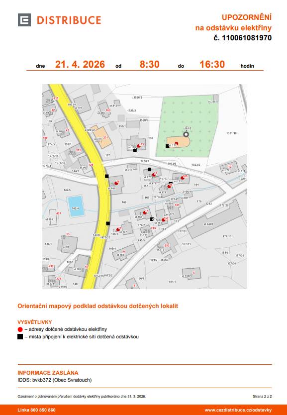 Odstávka elektřiny 21.4.2026