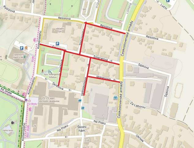 Kvůli pracím na opravě havárie vody ve Šmeralově ulici je v pondělí 13. dubna od 11:00 přerušena dodávky vody v ulicích Mánesova, Veleslavínova, Šmeralova, Třešňová, Třebízského a části ulice Resslova. Po ukončení prací, což by mělo být během odpoledne, bude probíhat odvzdušňování a odkalování sítě.