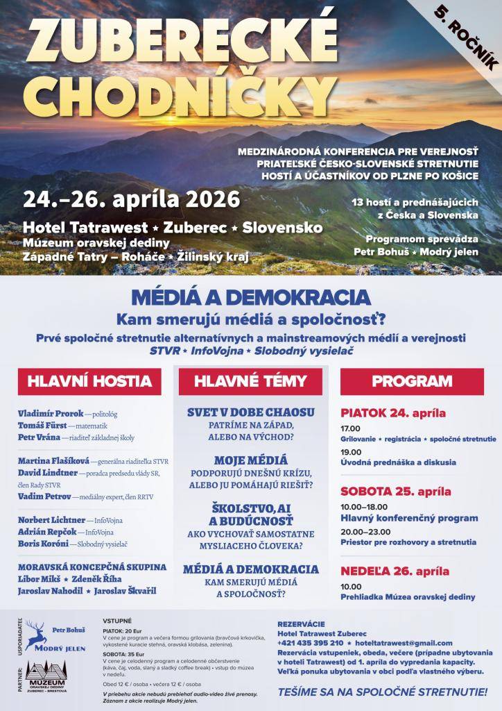 V dňoch 24. - 26.4. 2026 sa v Hoteli Tatrawest uskutoční medzinárodná konferencia pre verejnosť Zuberecké chodníčky 2026.