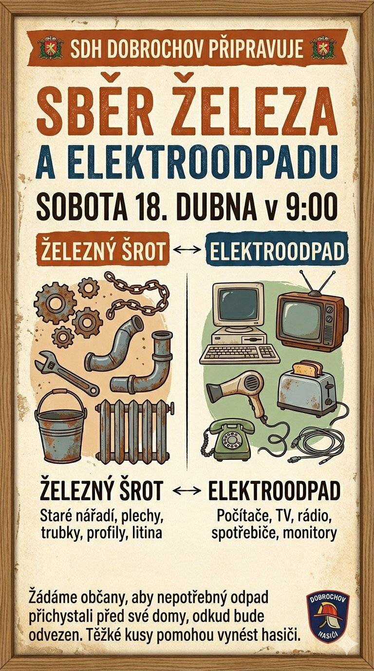 V sobotu 18. dubna od 9.00 hod. proběhne v naší obci sběr železa a elektroodpadu.