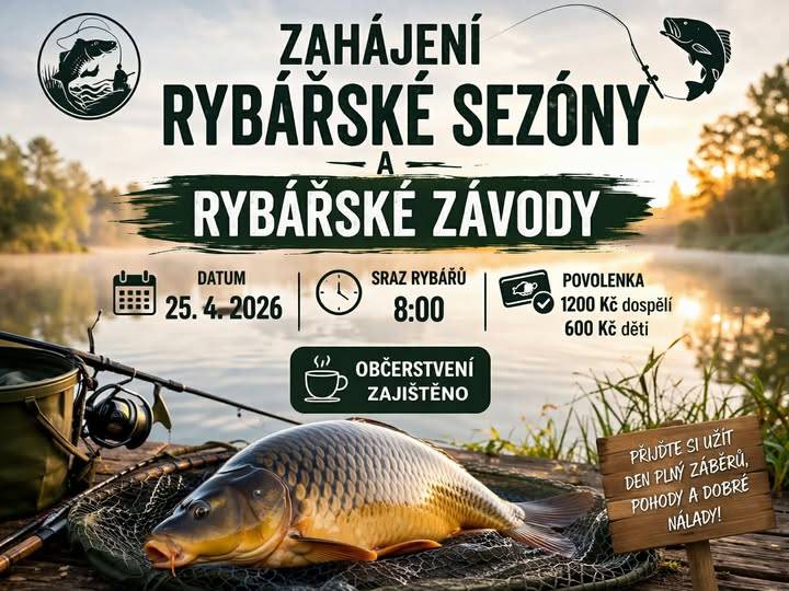 Rybáři Prosiměřice zvou na zahájení sezóny a rybářské závody!   25. 4. 2026  Sraz rybářů: 8:00hod.