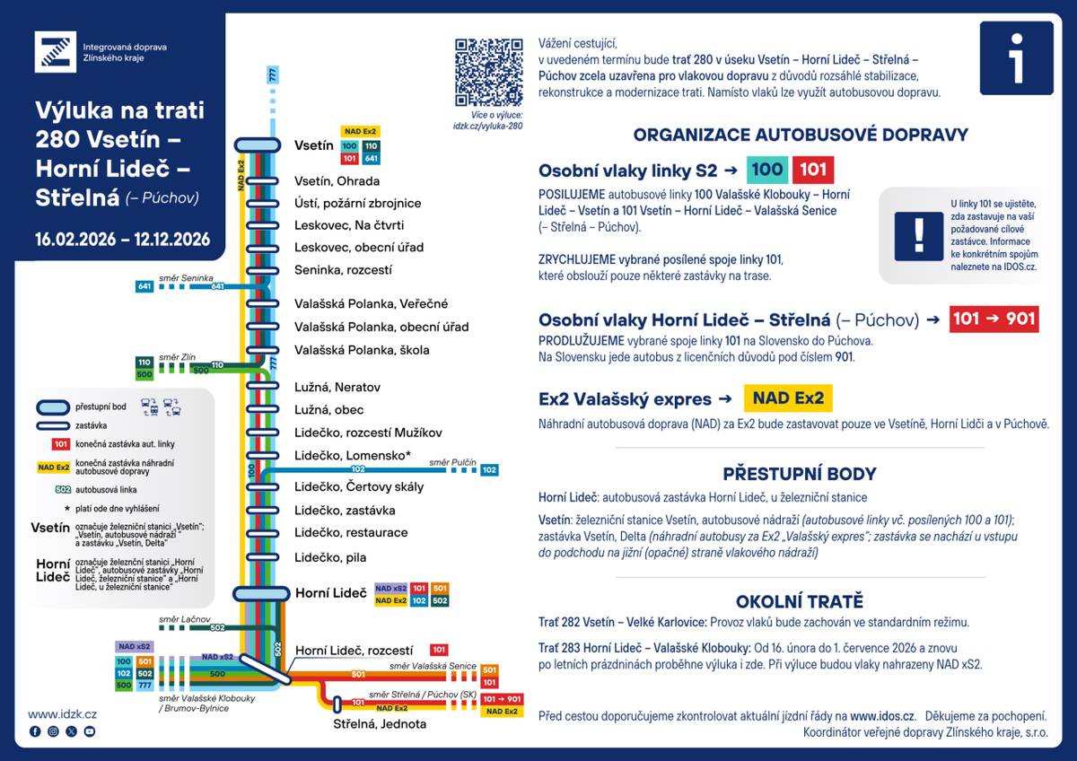 Výluka vlaků Vsetín-Horní Lideč-Střelná