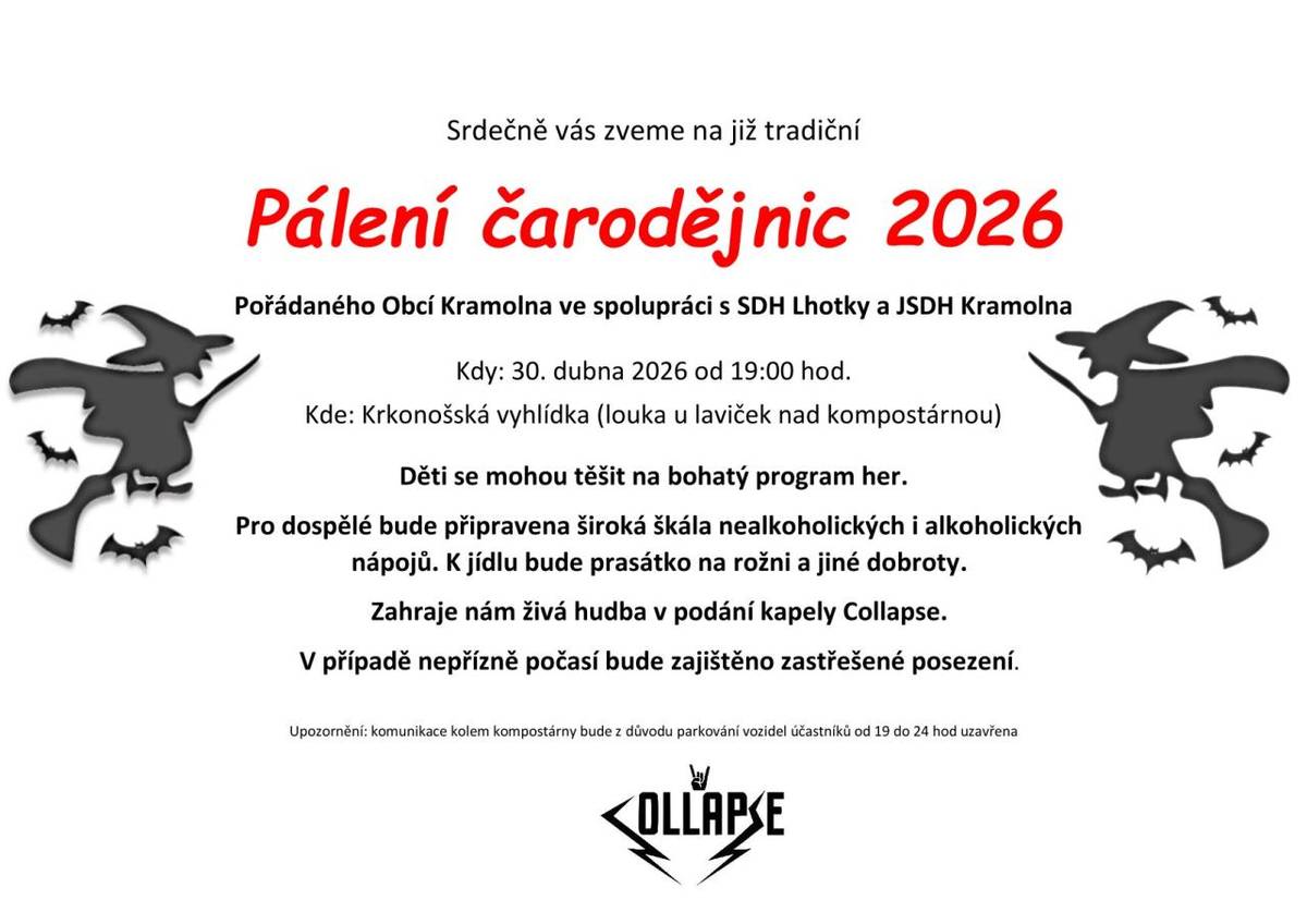 Pozvánka - Pálení čarodějnic na Kramolně