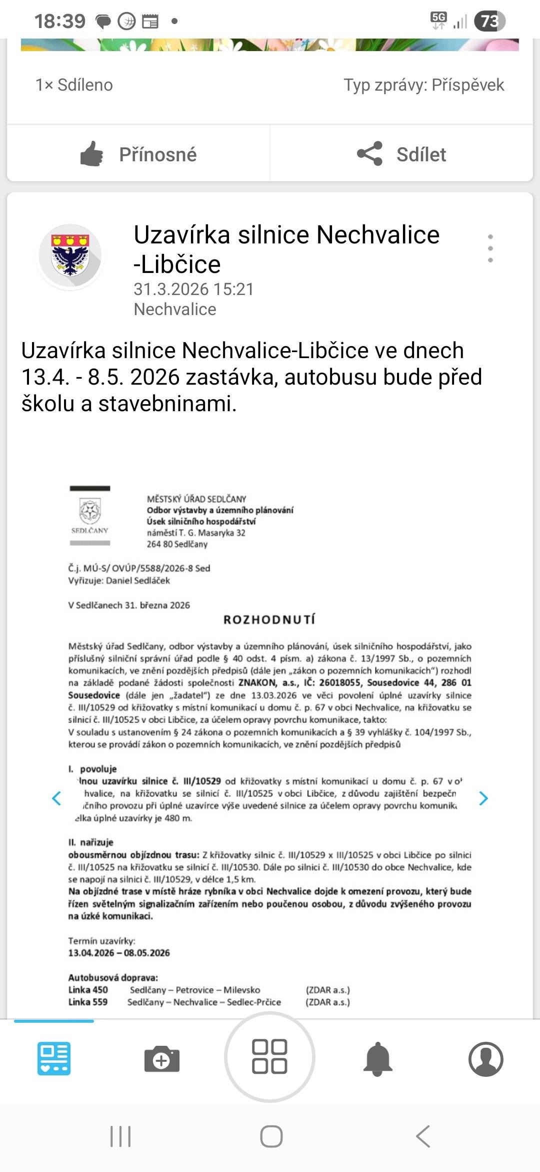 Pozor na změnu zastávky v Nechvalicích !!!