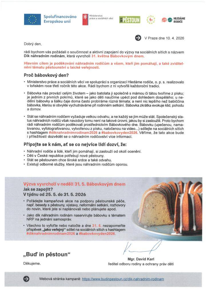 Dík náhradním rodinám "Bábovkový den"