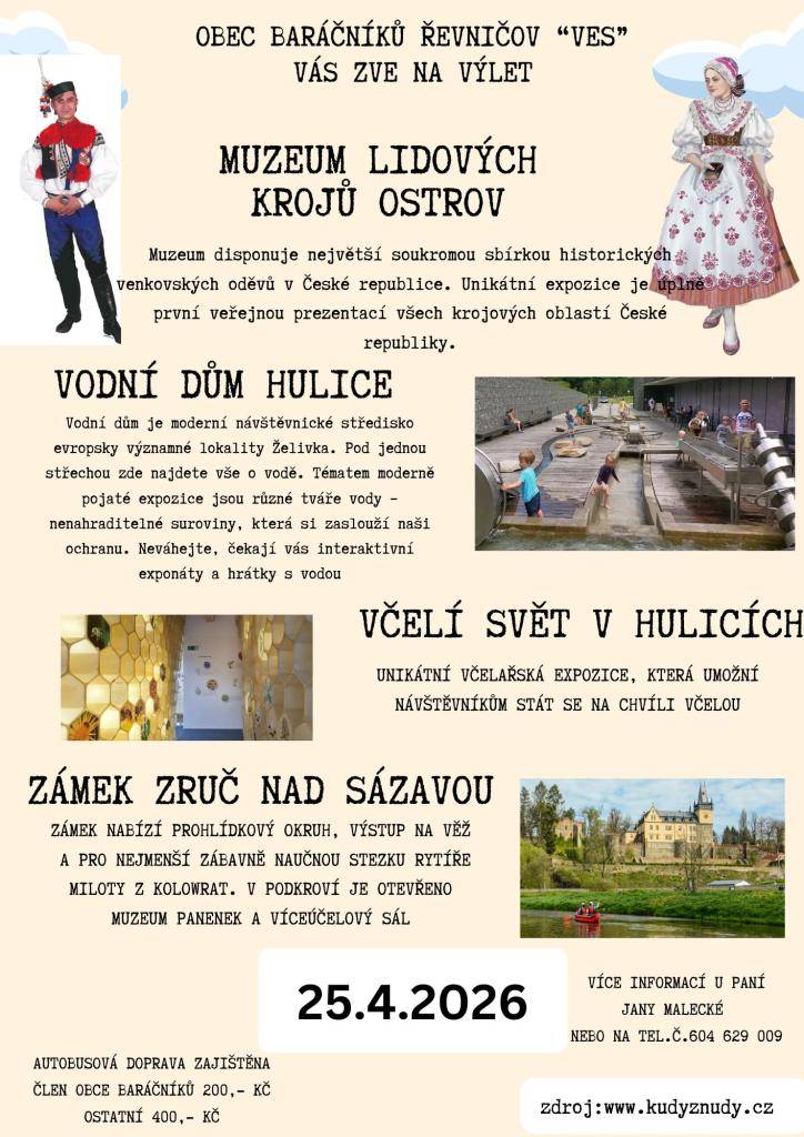 Obec Baráčníků Řevničov "Ves" Vás zve na výlet do muzea lidových krojů a jarní posezení s Fešáky.