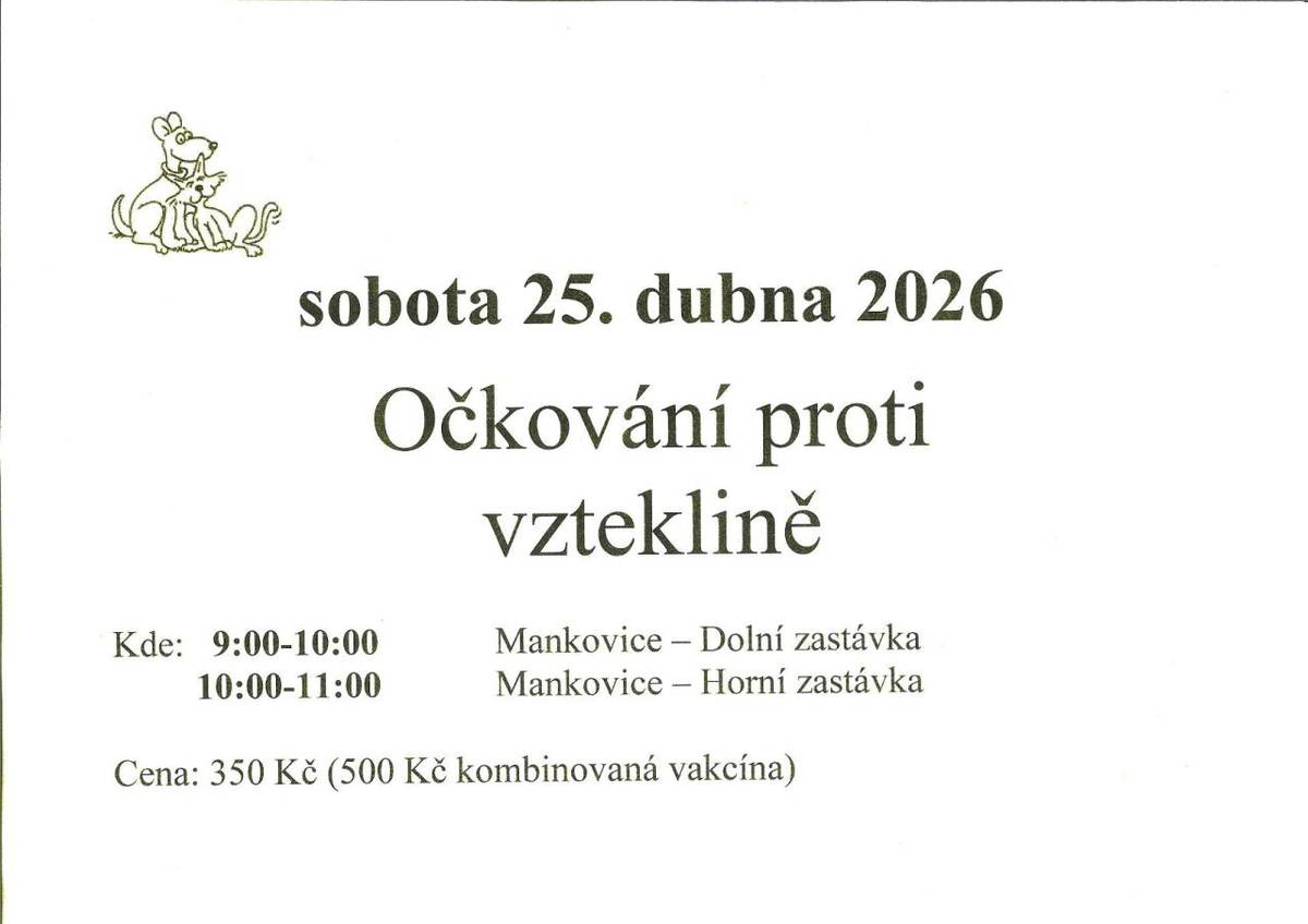 9:00-10:00 Mankovice Dolní zastávka  10:00-11:00 Mankovice Horní zastávka