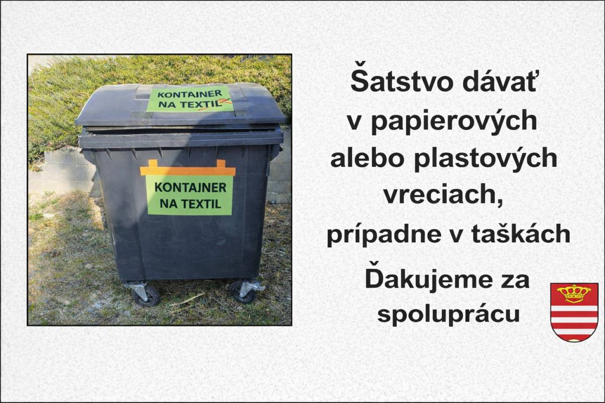 Zber textilu - upozornenie  Textilgyűjtő konténer - figyelmesztetés