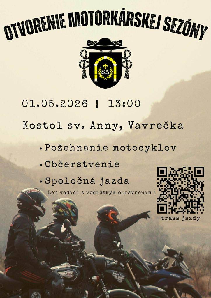 Farský úrad Vavrečka Vás srdečne pozýva na otvorenie motorkárskej sezóny