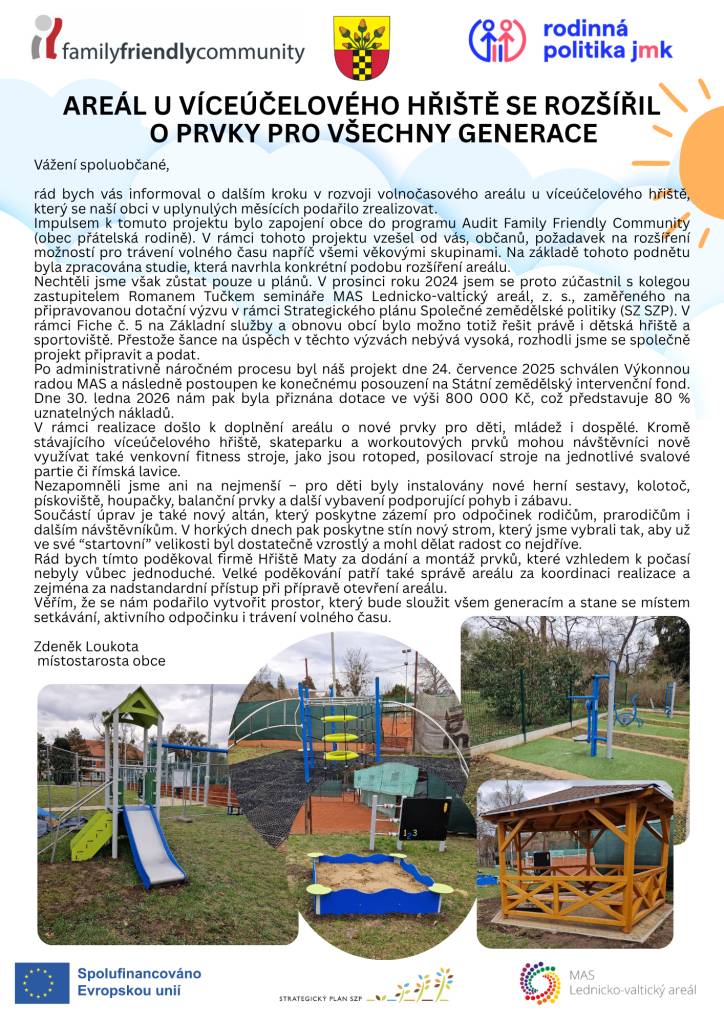 Areál u víceúčelového hřiště se rozšířil o prvky pro všechny generace