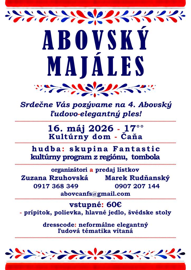 16.5.2026, 17.00 hod., Kultúrny dom Čaňa