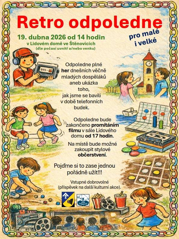 Retro odpoledne plné her za dob dnešních věčně mladých dospěláků zakončené promítáním rodinného filmu od 17.00 hodin. Občerstvení zajištěno!
