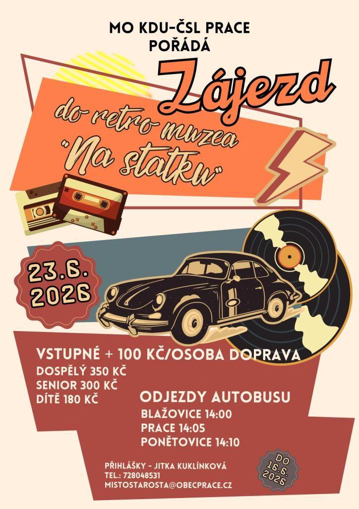 Přihlášky do 16.6. - paní Kuklínková  TEL.: 728048531  mistostarosta@obecprace.cz