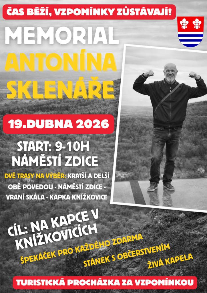 Zveme vás na Memoriál Antonína Sklenáře.  V neděli 19. dubna 2026 se pojďme společně projít, zavzpomínat a strávit den v pohybu.