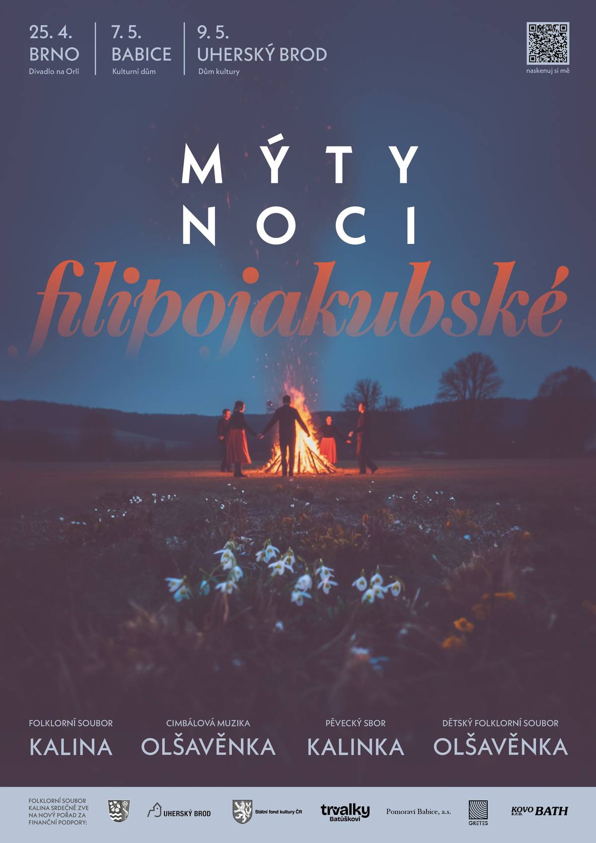 FS Kalina zve na nový komponovaný pořad s názvem Mýty noci filipojakubské, který se koná 7.5.2026 v kulturním domě v Babicích.