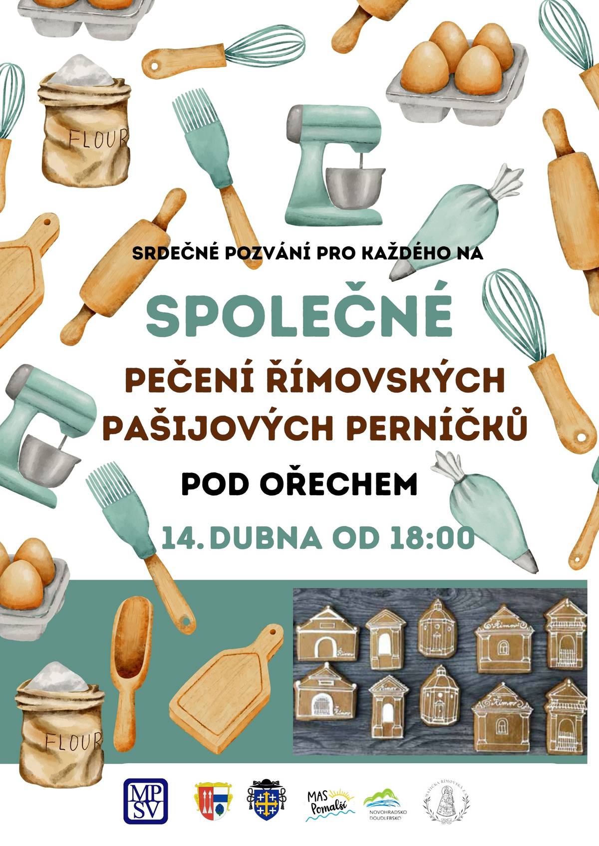 Milí sousedé, dovolujeme si Vás jménem obce Římov srdečně pozvat na společné pečení, které se uskuteční v úterý v prostorách Pod Ořechem. Přijďte s námi strávit příjemné odpoledne, zapojit se do přípravy perníčků a setkat se s ostatními obyvateli obce v přátelské atmosféře. Těšíme se na Vaši účast. S pozdravem Obec Římov Akce je podpořena MPSV v rámci ocenění Bílá stuha