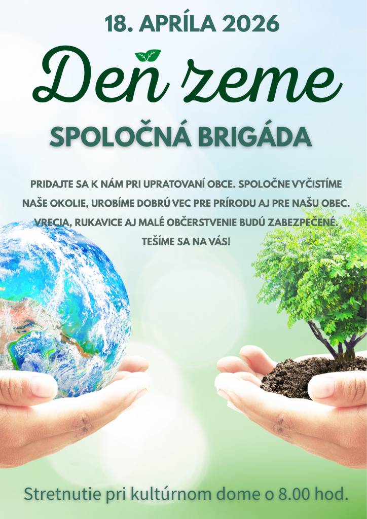 Spoločná brigáda sa uskutoční 18.4.2026, stretnutie pri kultúrnom dome o 8.00 hod.