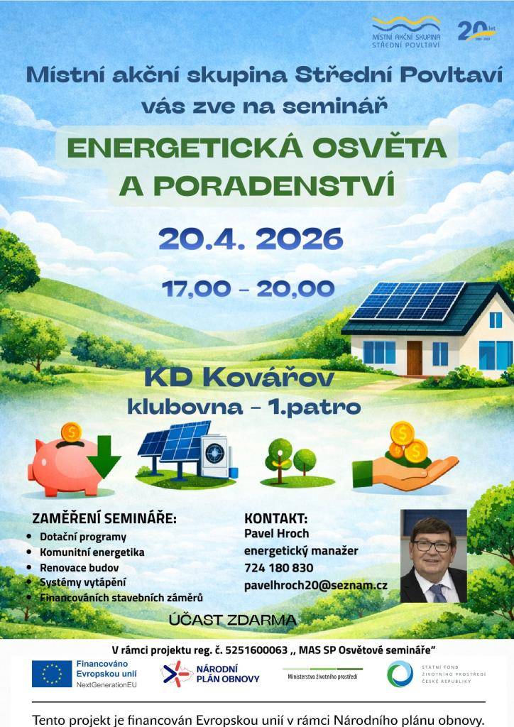 MAS Střední Povltaví vás zve na seminář. V pondělí 20. 4. 2026 od 17:00 v klubovně v KD Kovářov