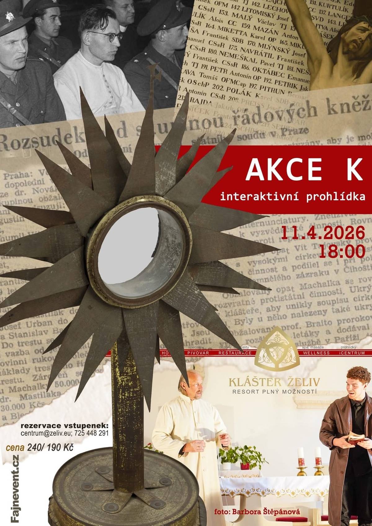 Akce K (interaktivní prohlídka) - 18:00 hod. Některé chvíle v historii bolí dodnes. Představte si noc, kdy se ze dne na den změnil život desítkám lidí. Strach, nejistota, ticho klášterních zdí… a rozhodnutí, která nešla vzít zpět. Přesně tohle zažijete během prohlídky inspirované Akce K v prostorách želivského kláštera. Živí herci vás vtáhnou do příběhu, který se skutečně stal. Nebudete jen diváci. Budete u toho.  11. 4. 2026  v rámci Dne otevřených dveří Želiv 2026.  Přijďte zažít historii, na kterou se  nezapomíná.
