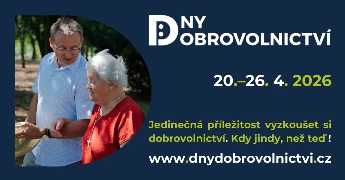 Česko se znovu spojí pro dobrou věc. Dny dobrovolnictví 2026 se uskuteční od pondělí 20. do neděle 26. dubna 2026. Také v Olomouckém kraji bude mít každý jedinečnou příležitost vyzkoušet si dobrovolnictví na vlastní kůži a pomáhat tam, kde je právě potřeba.  Více informací zde: Dny dobrovolnictví – Každý se může stát dobrovolníkem https://www.darujme.cz/ Událost na FB: https://www.facebook.com/events/s/dny-dobrovolnictvi-2026-v-olom/1230986259200545/