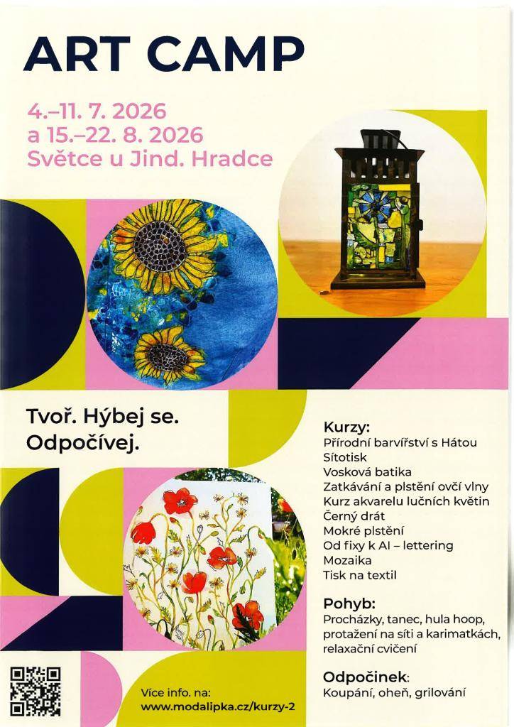 ART CAMP - kurzy, pohyb, odpočinek - Světce u Deštné (4.-11.7.2026 a 15.-22.8.2026), www.modalipka.cz/kurzy-2