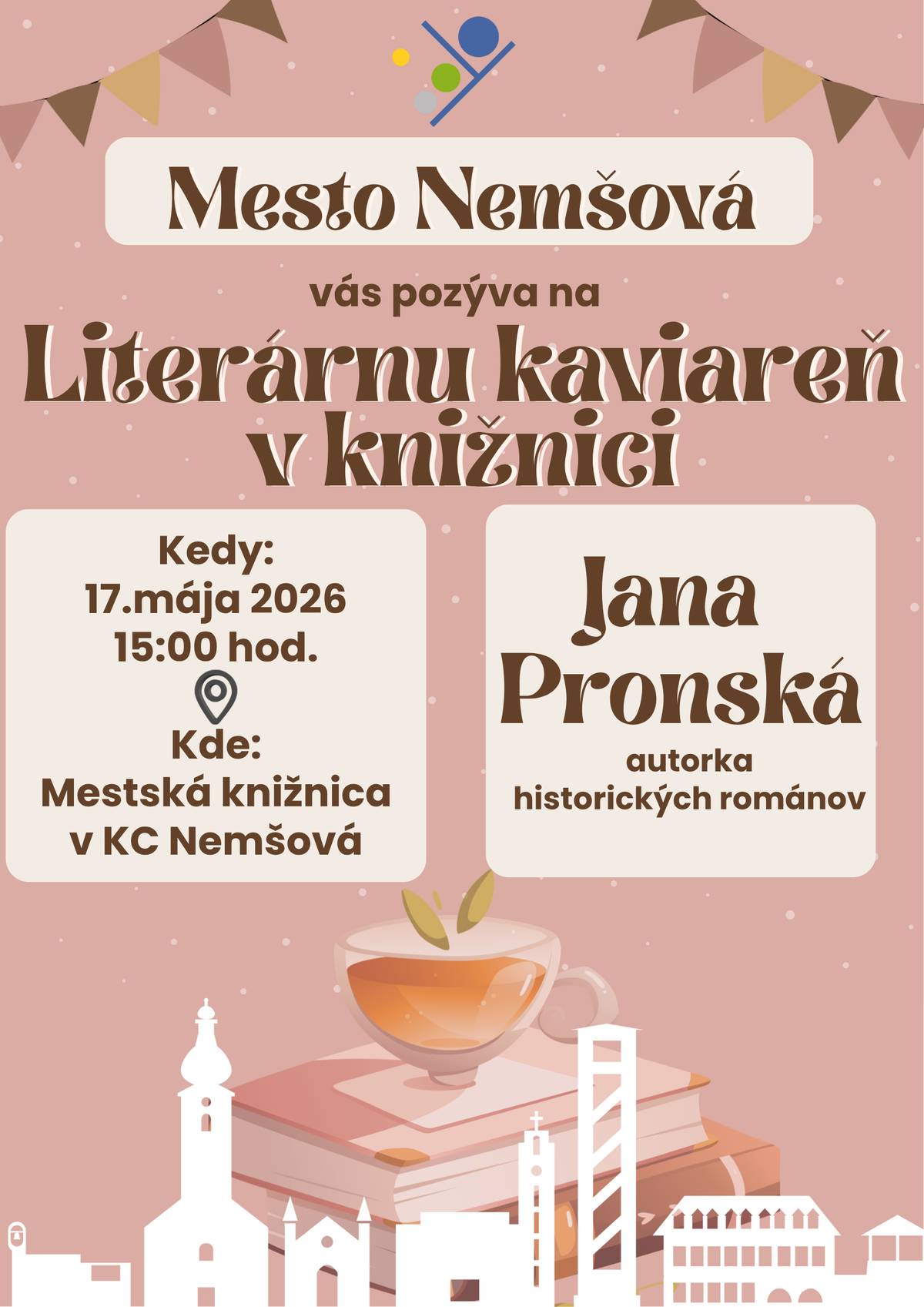 ☕️Káva a dobrá kniha...📚  🥰...kombinácia, ktorú veríme, že ocení každý milovník čítania...  🗣️Preto Vás pozývame v nedeľu 17.5.2026 na besedu s autorkou historických románov Janou Pronskou, na ktorej Vás okrem literárneho zážitku čaká aj šálka kvalitnej kávy...☕️