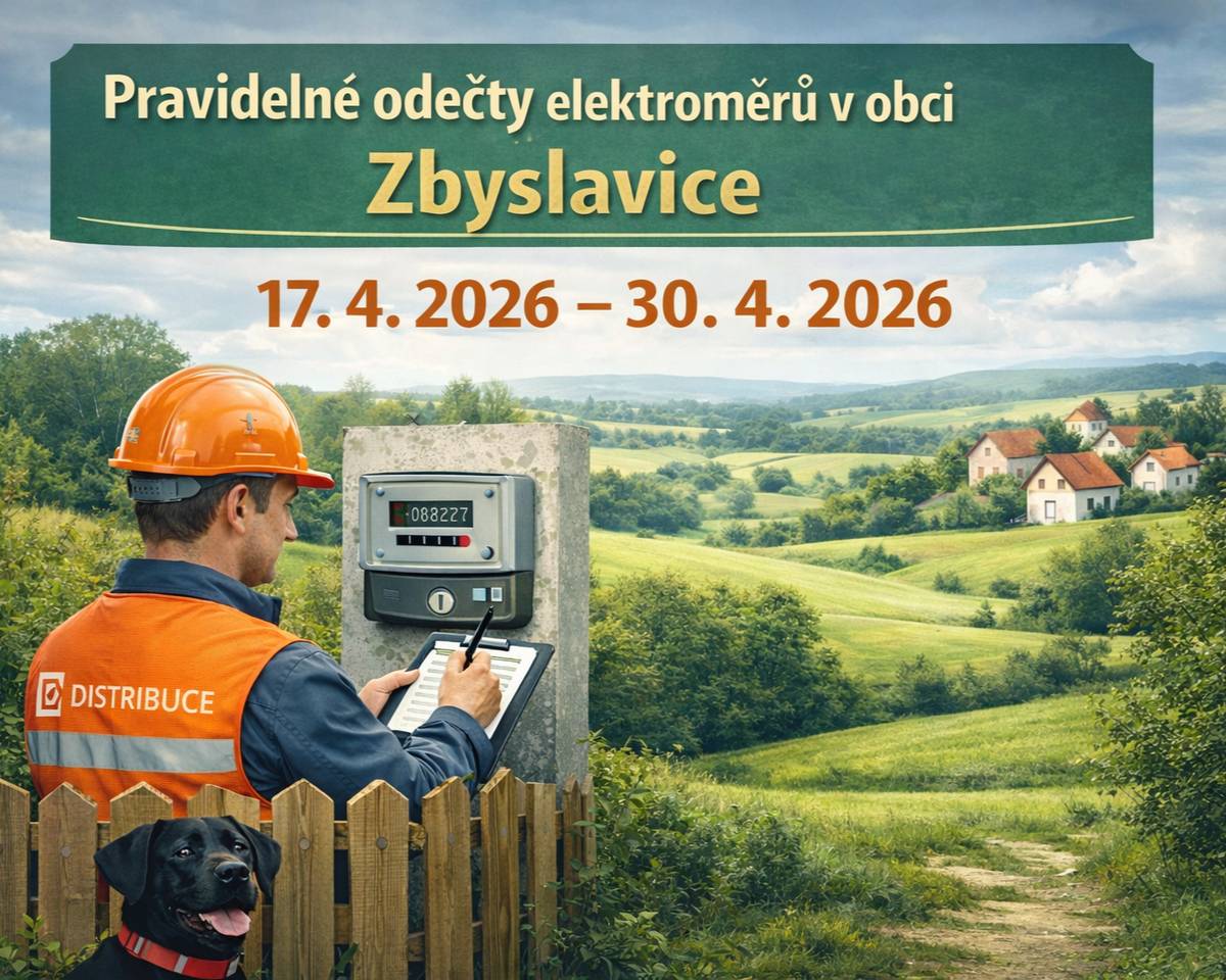 V obci Zbyslavice proběhnou od 17. do 30. dubna pravidelné odečty elektroměrů. Zajistěte prosím přístup.