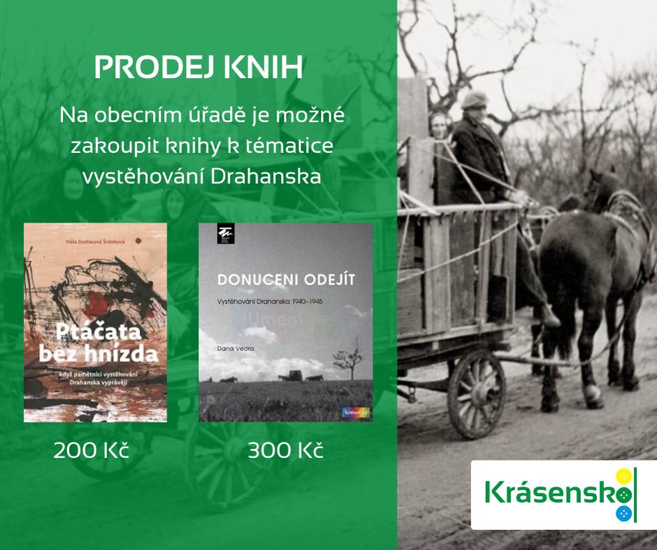 Na obecním úřadě je k dispozici prodej knih, které se zaměřují na tématiku vystěhování Drahanska.