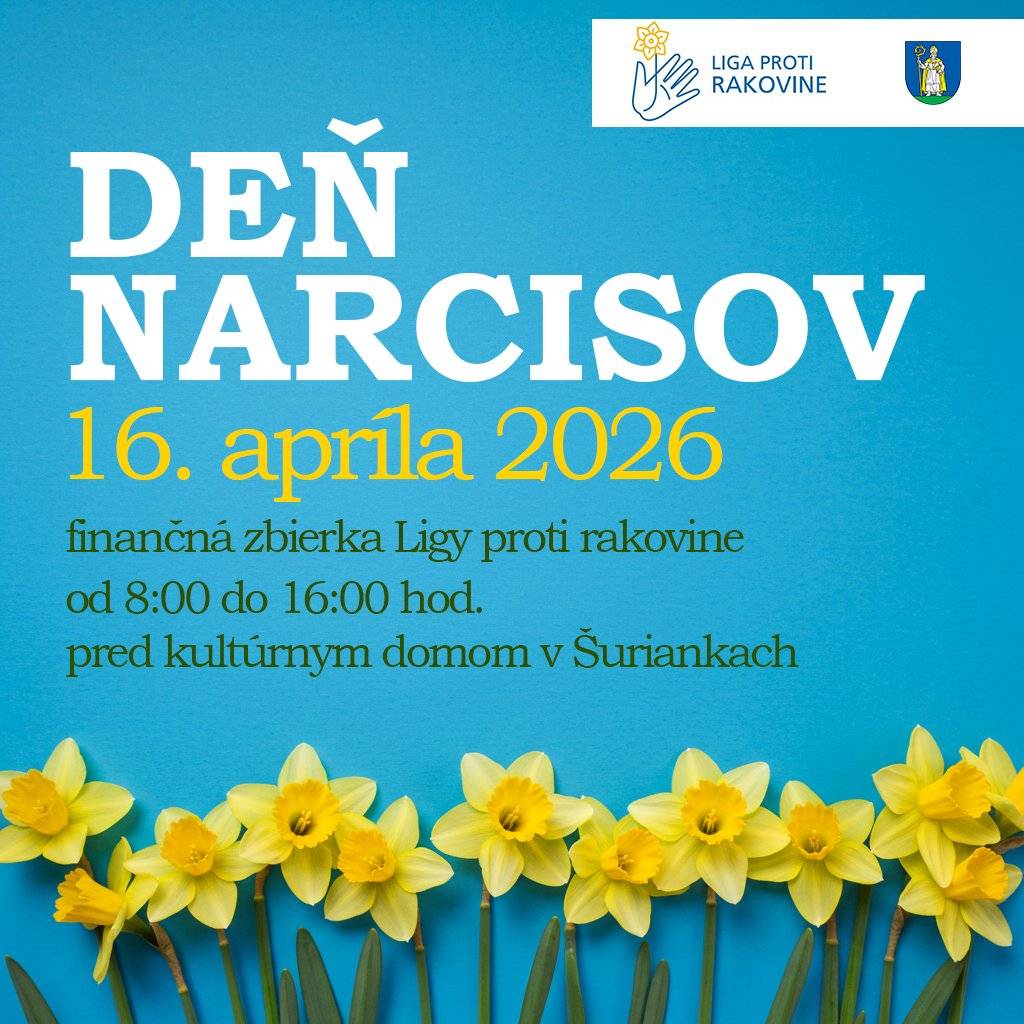 Liga proti rakovine v spolupráci s Miestnym spolkom Slovenského červeného kríža Šurianky už tradične organizuje finančnú zbierku aj v našej obci. Ľubovoľnou finančnou čiastkou budete môcť prispieť označeným dobrovoľníčkam štvrtok 16. apríla v čase od 8:00 do 16:00 hodiny pred kultúrnym domom v Šuriankach. Ďakujeme -- Viac informácii o zbierke je na webe Ligy proti rakovine
