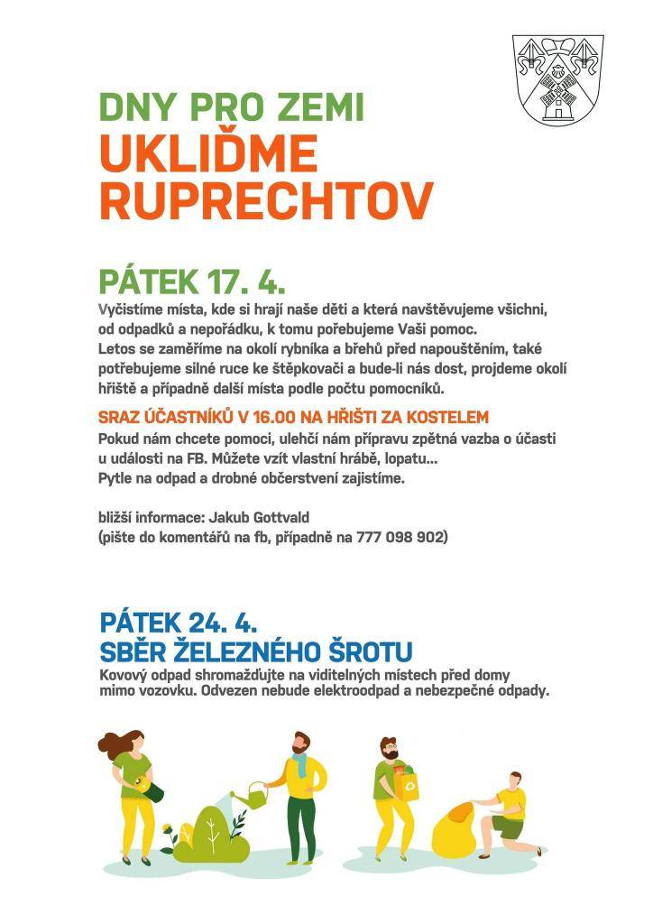 I letos organizujeme úklid ke Dni Země - s Vaší pomocí chceme lépe  vyčistit místa, kde si hrají naše děti.   Více se zaměříme na okolí rybníka a břehů před napouštěním brzkým plánovaným napouštěním.  Také potřebujeme silné ruce ke štěpkovači a bude-li nás dost, projdeme okolí hřiště, i další místa.