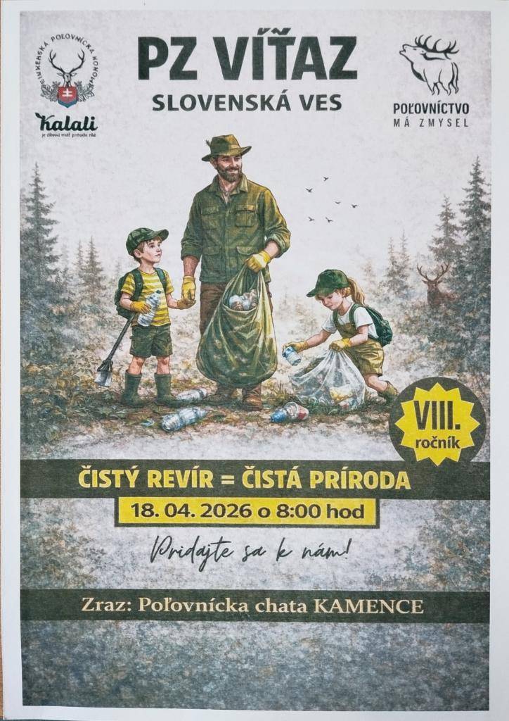 Dňa 18.4.2026 o 8:00 hod.  Zraz: Poľovnícka chata Kamence.