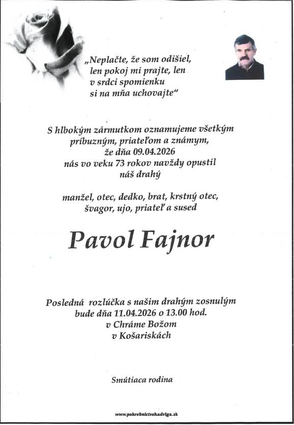 Smútočné oznámenie - Pavol Fajnor