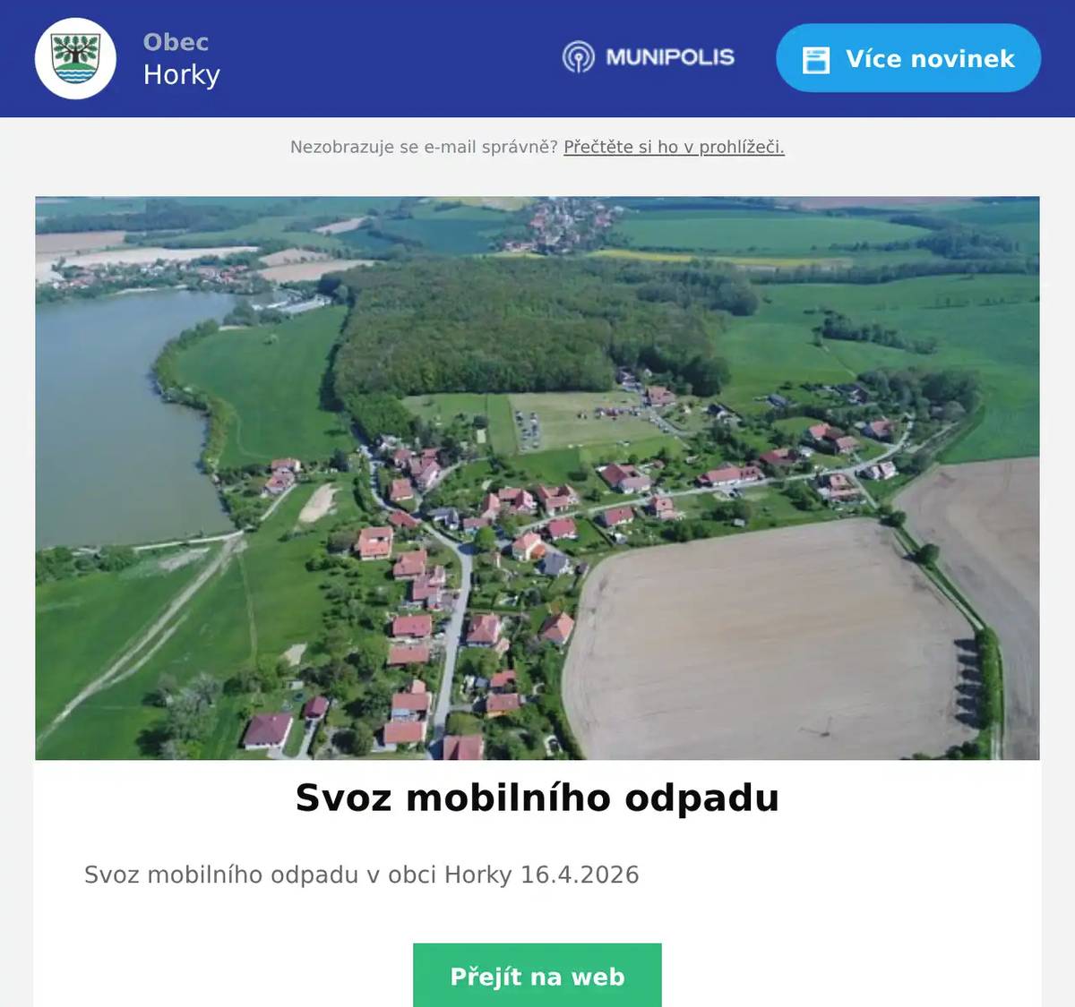 Svoz mobilního odpadu v obci Horky 16.4.2026