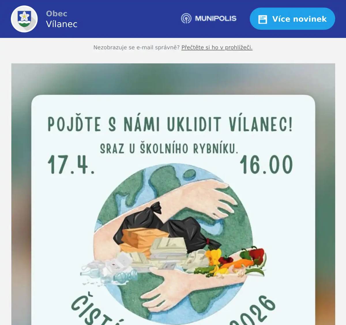 Přijďte se s námi uklidit kousek obce a zároveň udělat něco pro naši planetu potom následuje opékání buřtů