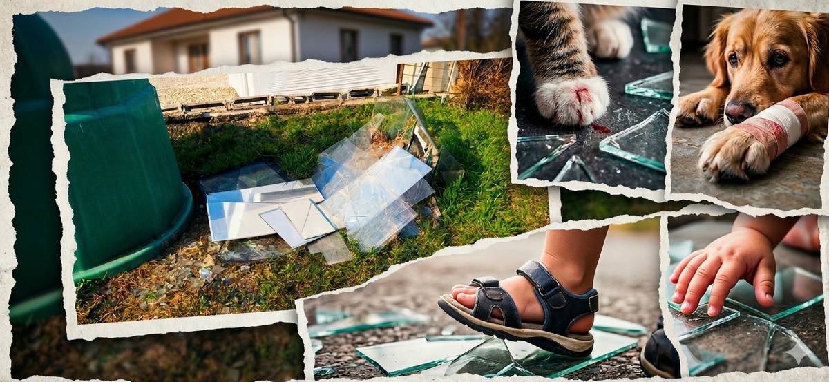 Upozorňujeme občanov, že vyhadzovanie skla vedľa kontajnera je mimoriadne nebezpečné a nezodpovedné. Rozbité sklo v tráve predstavuje vážne riziko poranenia pre deti, zvieratá a aj každého, kto sa v okolí pohybuje. Prosíme, ukladajte sklo výhradne do určeného kontajnera. Ak sa sklo pri vyhadzovaní rozbije mimo nádoby, je potrebné ho po sebe upratať a zabezpečiť, aby neostalo voľne pohodené v okolí. Ak sa sklenená výplň alebo tabuľa nezmestí do otvoru kontajnera, je vhodné ju doma bezpečne rozbiť na menšie kusy. Odporúča sa použiť pevnú plachtu, starú deku alebo vedro, aby sa zabránilo rozletu črepín, a následne sklo opatrne vysypať do kontajnera cez určený otvor. Buďme ohľaduplní k svojmu okoliu aj k ostatným. Čistota a bezpečnosť verejného priestoru závisí od každého z nás.