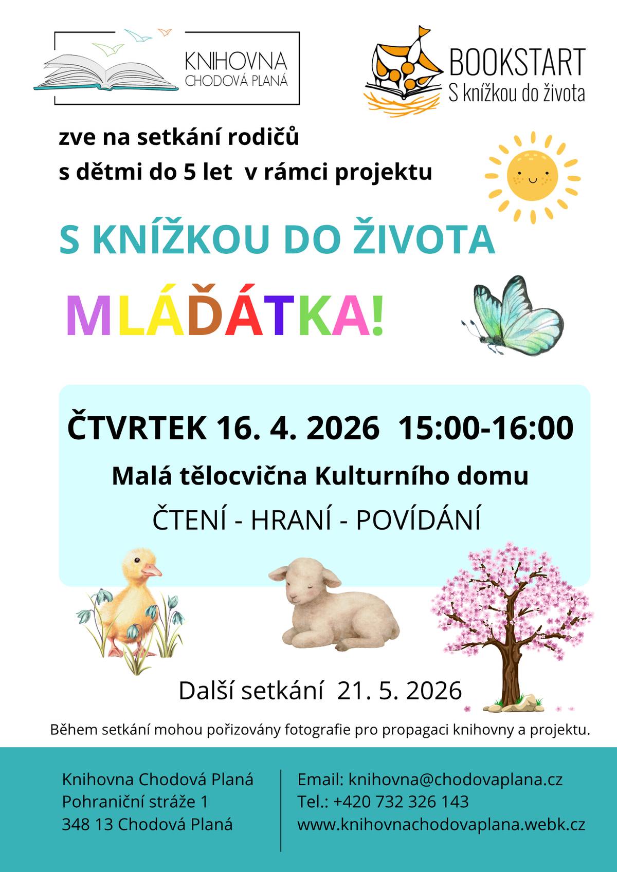 Zveme rodiče s dětmi na odpolední program do knihovny ve čtvrtek 16. 4. 2026 od 15 hodin.