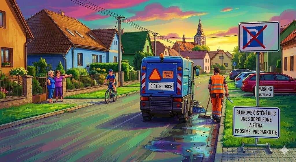 Vážení občané, informujeme vás, že dnes v odpoledních hodinách a během zítřka (úterý 14. dubna) bude v naší obci probíhat blokové čištění silnic. Prosíme vás o:   Zvýšenou opatrnost při pohybu v obci.   Přeparkování vozidel na dostupná parkoviště, aby mohl být úklid proveden řádně a bez komplikací.   Děkujeme za pochopení.