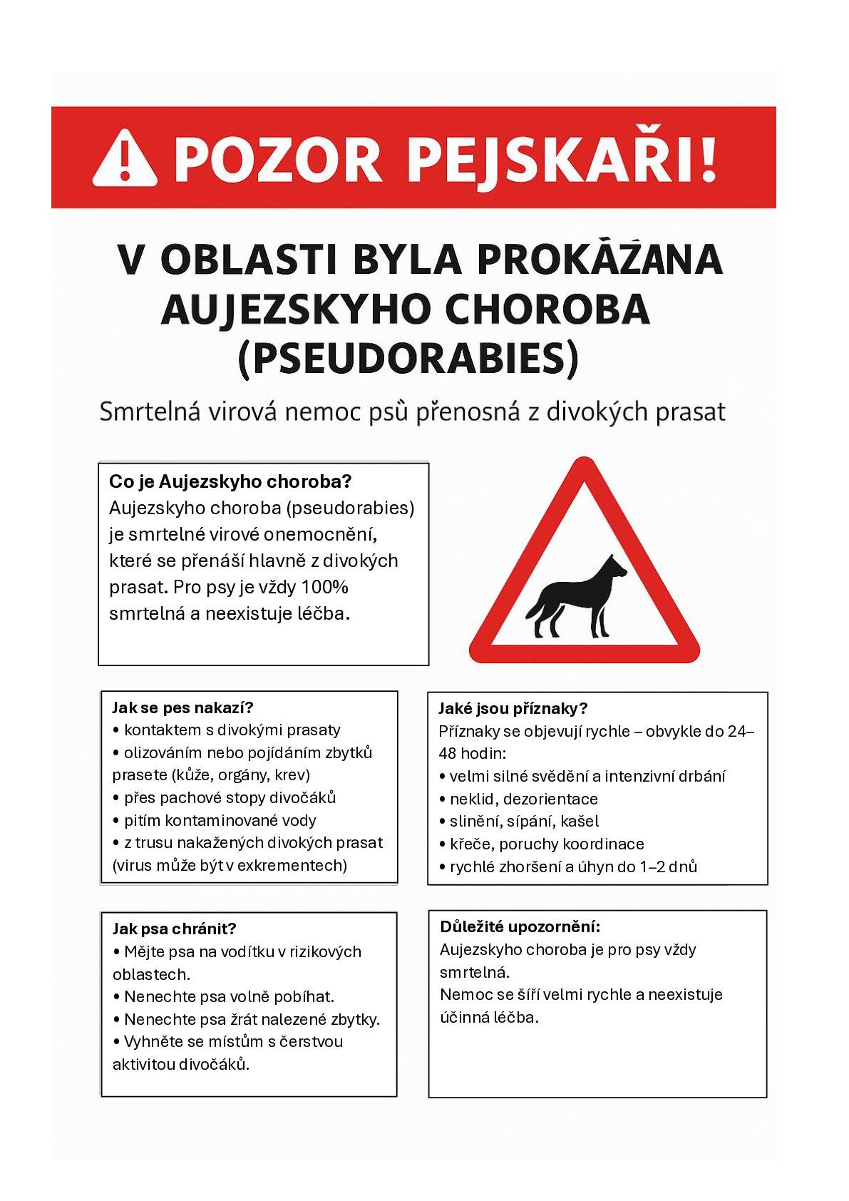 Vážení občané, předáváme informace od mysliveckého sdružení Šesterák: