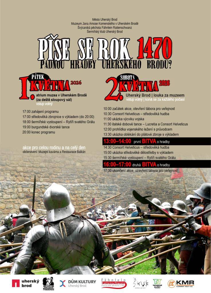 Město Uh. Brod zve na historickou akci „Píše se rok 1470“, která se koná 1. a 2. května 2026 v Uh. Brodě.   Akce je určena všem milovníkům historie, rodinám s dětmi i zájemcům o středověké vojenství a kulturu.  Akce se koná za každého počasí.