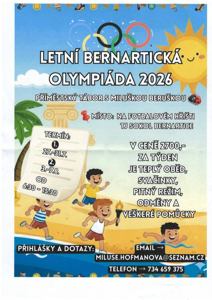 Letní bernartická olympiáda 2026  Bližší info v přiloženém letáku