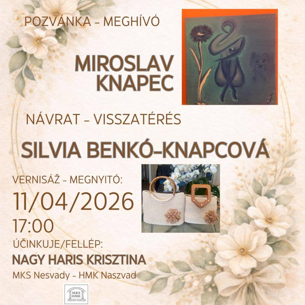 Pozvánka na vernisáž Miroslava Knapeca a Silvie Benkó - Knapcovej s názvom "Návrat"