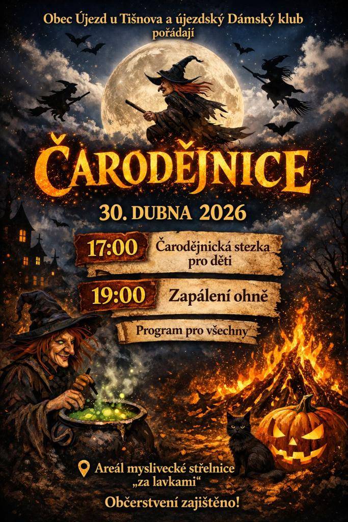Obec Újezd u Tišnova a újezdský Dámský klub Vás všechny srdečně zvou na Pálení čarodějnic 2026. Akce proběhne dne 30.4.2026 v areálu Za lávkami. Bližší informace v přiloženém letáku.