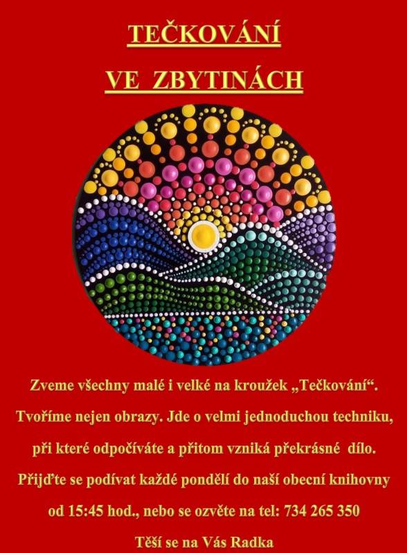 Zveme všechny malé i velké na kroužek "Tečkování".  Přijďte se podívat každé pondělí do obecní knihovny od 15:45 hod.
