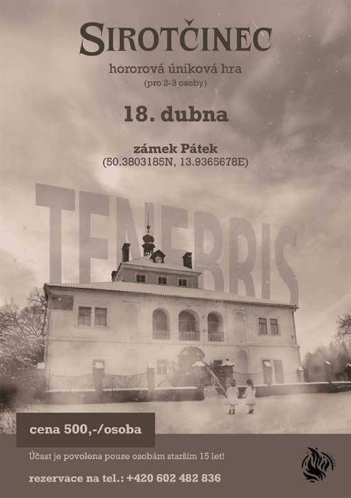 Hororová úniková hra (pouze pro osoby starší 15 let), pro týmy 2 - 3 osoby. Rezervace na telefonu 602 482 836. Cena: 500 Kč/osoba.  UPOZORNĚNÍ: Tento den je zámek Pátek pro běžné prohlídky uzavřen!