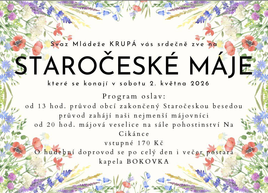 2.května 2026 od 13.hod  hudební doprovod - kapela Bokovka