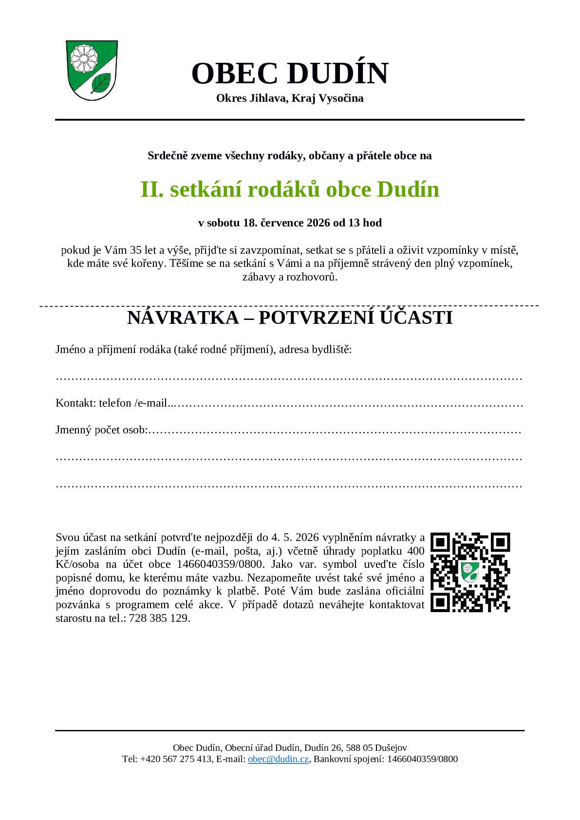 Pozvánku pro případné rodáky naleznete v příloze.