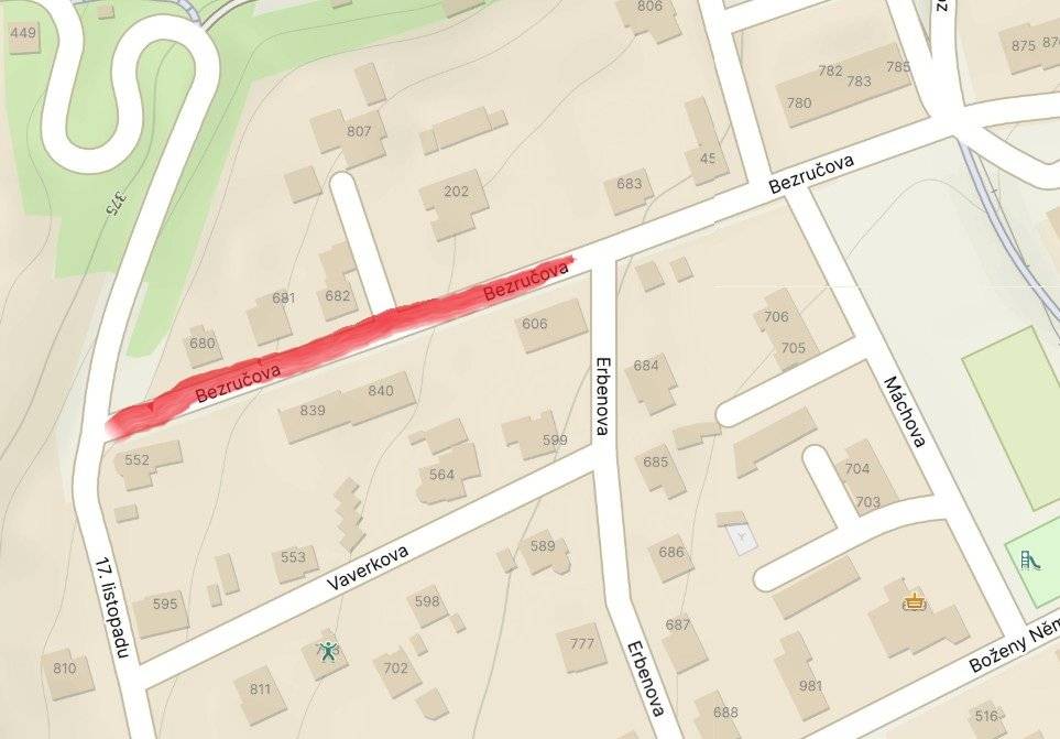 Z důvodu opravy kanálu bude Bezručova ulice od 13. do 14. dubna 2026 uzavřena v rozsahu dle situace.